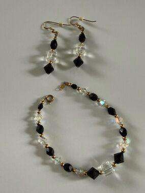 Vintage Italian 14k Gold Filled Crystal Bracelet & Earrings Set 7.5” Art Deco